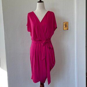 Banana Republic Silk Wrap Dress Hot Pink Tie Waist Size Small